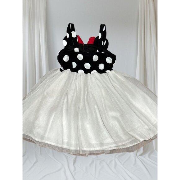 Disney Minnie Mouse Size 3 Polka Dot Tulle Dress W/Red Bow For Girls Black/White - Picture 2 of 9